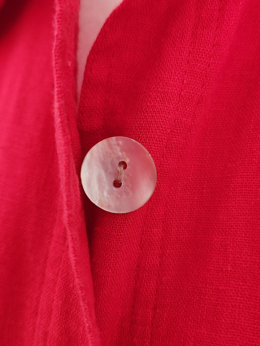 100 % Linen Button-Front Midi Shirt Dress in Red M - Picture 2 of 7
